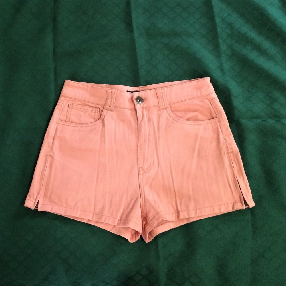 Coral Peach High-Waisted Jean Shorts